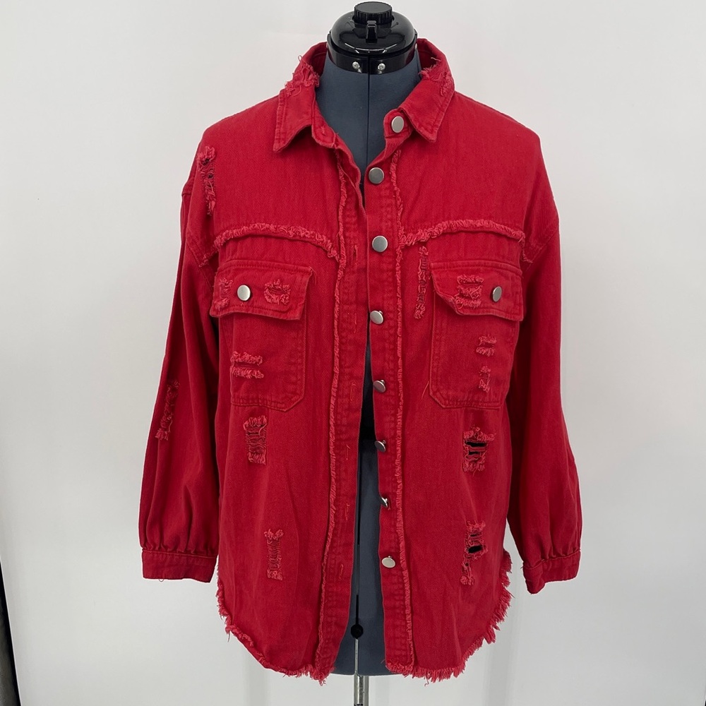 JEANS Red Distressed Women's Jacket SIZE S. FITS LIKE M